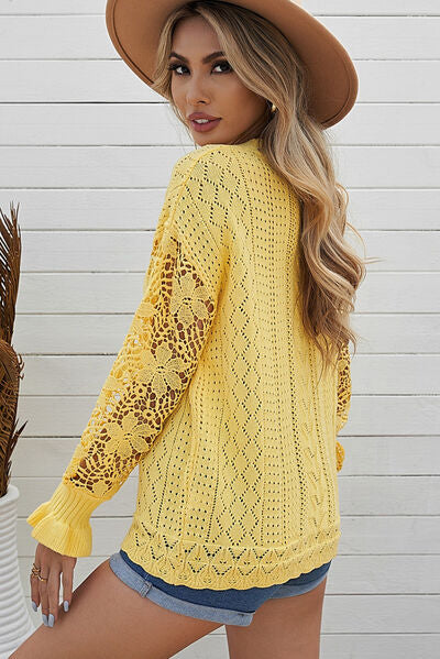 TEEK - Lace Lantern Sleeve Dropped Shoulder Sweater SWEATER TEEK Trend   