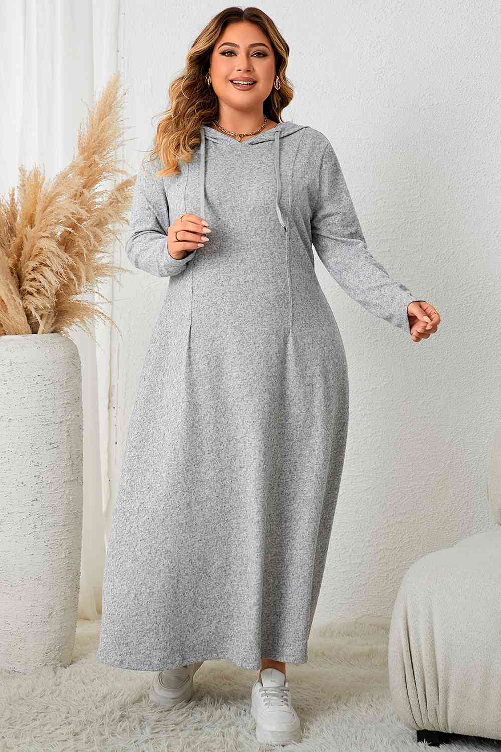 TEEK - Heather Grey Plus Size Long Sleeve Hooded Dress DRESS TEEK Trend   