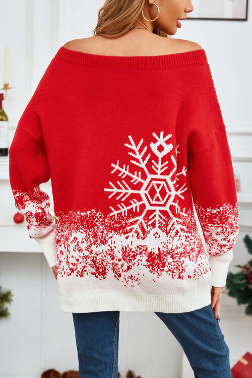 TEEK - Red Off-Shoulder Long Sleeve Snow Sweater SWEATER TEEK Trend   