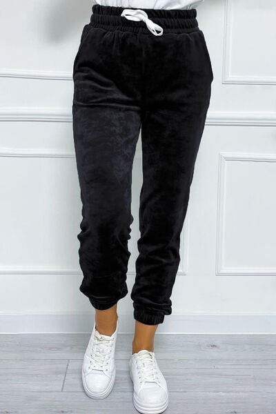 TEEK - Wide Waistband Drawstring Cropped Joggers PANTS TEEK Trend Black S 