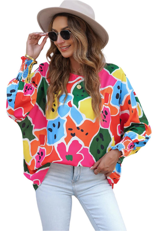 TEEK - Colorful Abstract Lantern Sleeve Blouse TOPS TEEK Trend S  