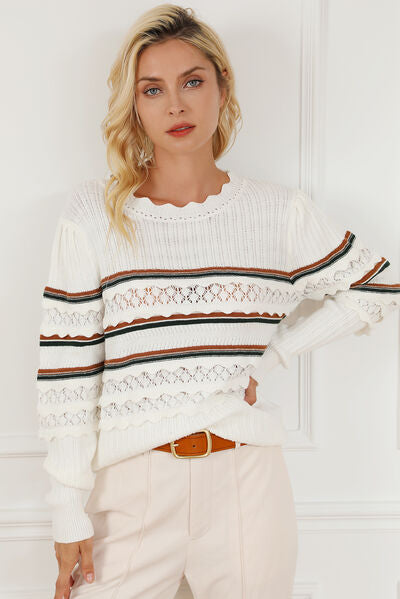 TEEK - Openwork Striped Sweater SWEATER TEEK Trend   