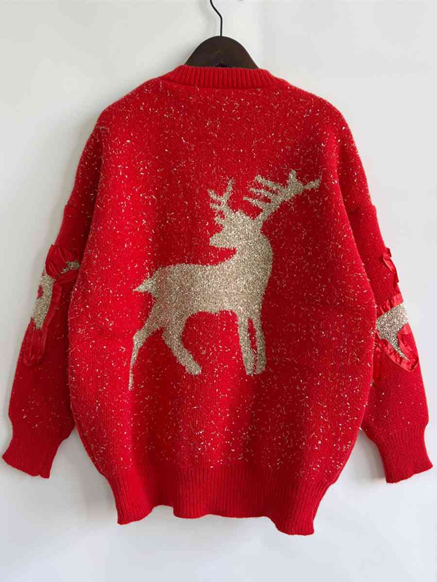 TEEK - Reindeer Textured Long Sleeve Sweater SWEATER TEEK Trend   