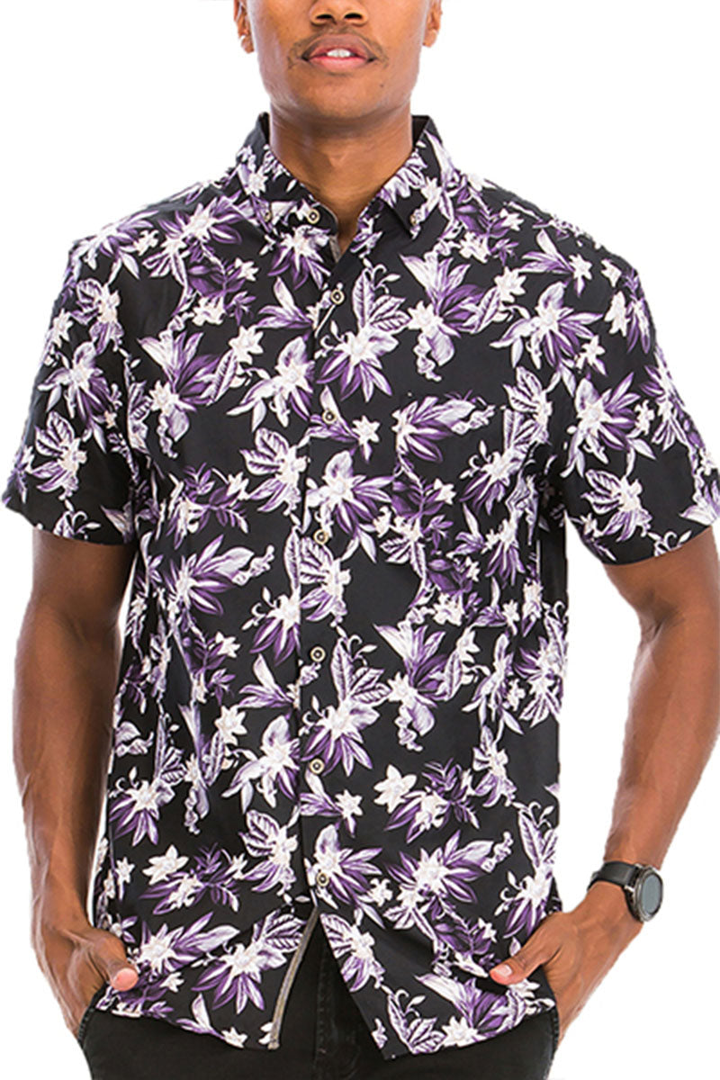 TEEK - DP Hawaiian Short Sleeve Shirt | Black Purple White TOPS TEEK M S  