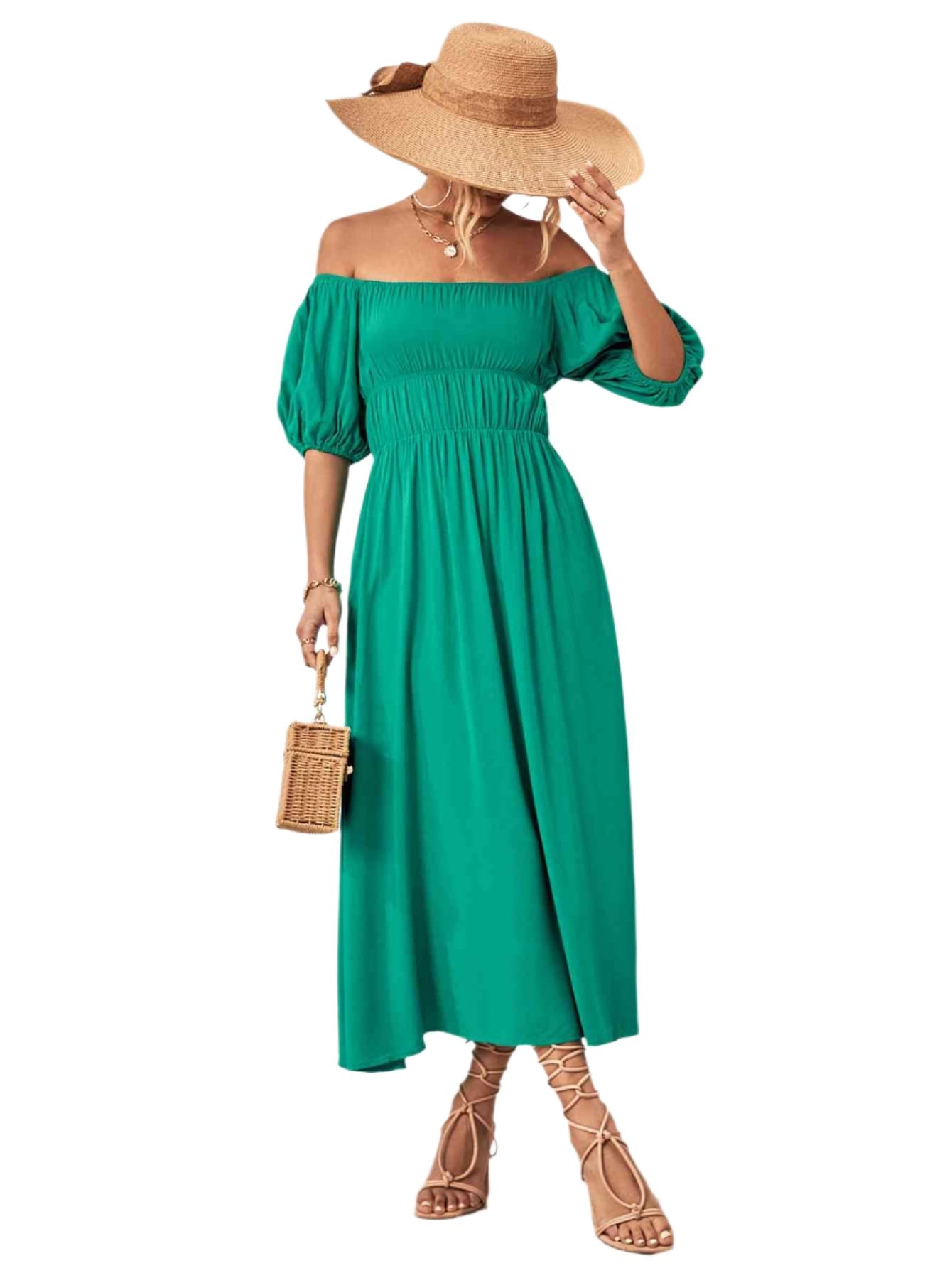 TEEK - Off-Shoulder Balloon Sleeve Midi Dress DRESS TEEK Trend Teal S 