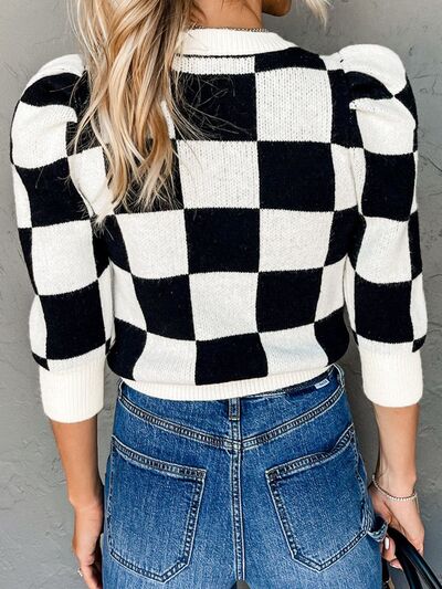 TEEK - Plaid Three-Quarter Sleeve Sweater SWEATER TEEK Trend   