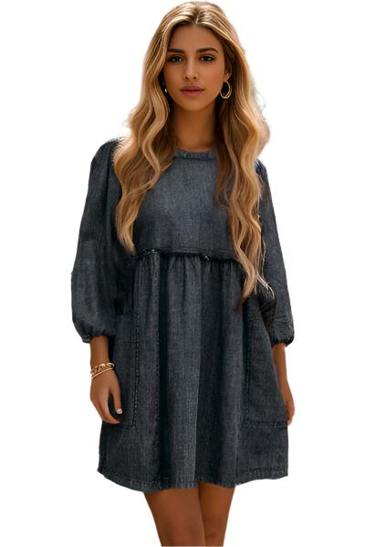 TEEK - Charcoal Balloon Sleeve Mini Denim Dress DRESS TEEK Trend S  