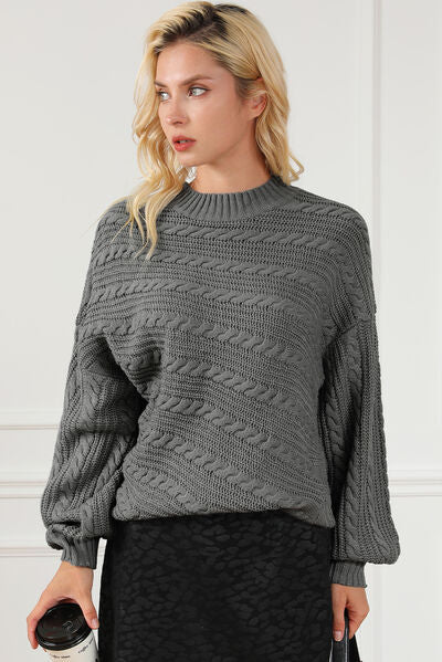 TEEK - Cable-Knit Dropped Shoulder Sweater SWEATER TEEK Trend Charcoal S 