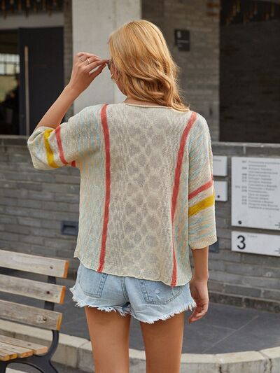 TEEK - Double StripedHalf Sleeve Sweater SWEATER TEEK Trend   