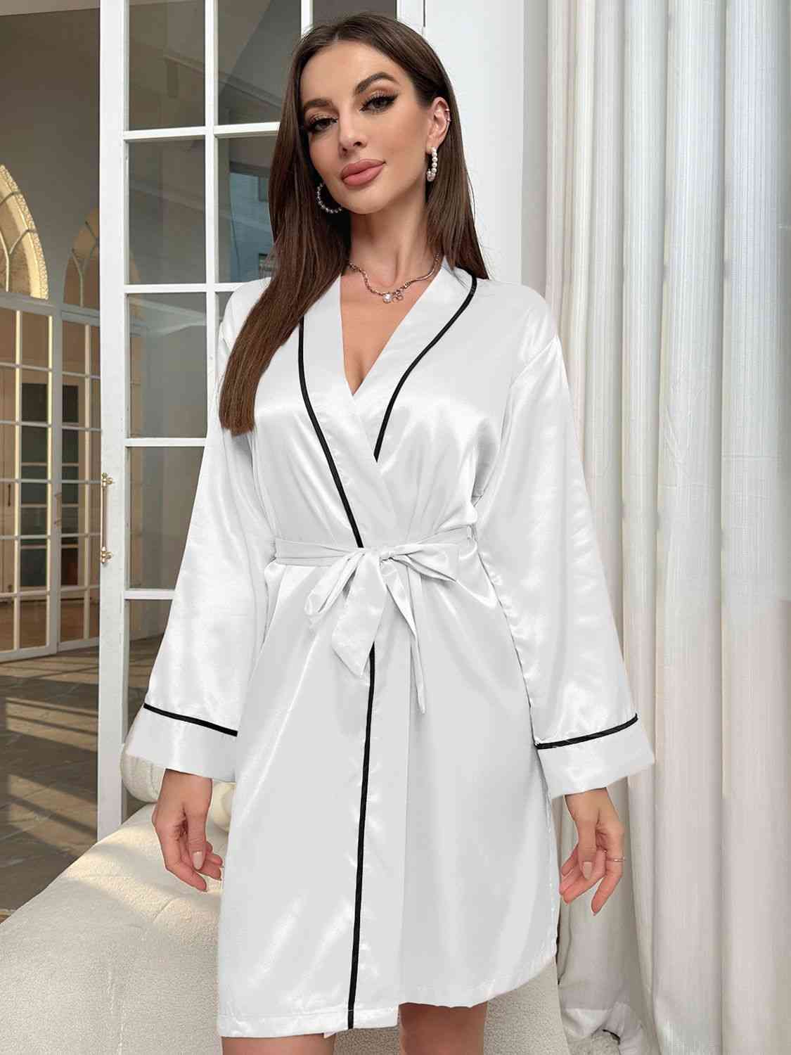 TEEK - Tie Waist Womens Robe ROBE TEEK Trend White S 