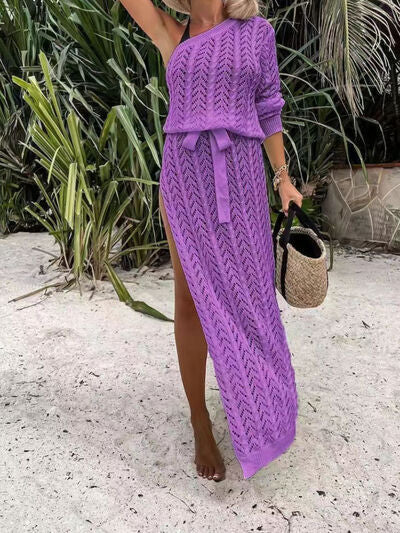 TEEK - Slit Single Shoulder Knit Beach Dress DRESS TEEK Trend   