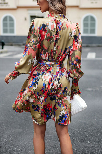 TEEK - Floral Tie Waist Lantern Sleeve Dress DRESS TEEK Trend   