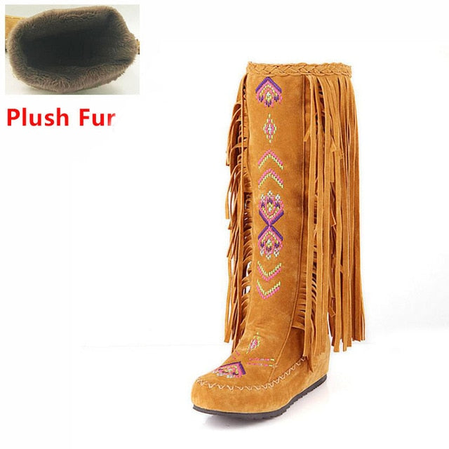 TEEK - Knee Moccasin Tassel Boots SHOES theteekdotcom yellow plush fur 6.5 