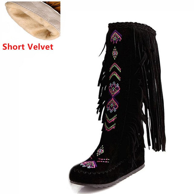 TEEK - Knee Moccasin Tassel Boots SHOES theteekdotcom black short velvet 6.5 