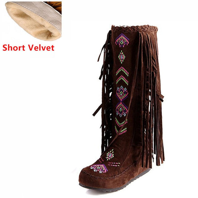 TEEK - Knee Moccasin Tassel Boots SHOES theteekdotcom brown short velvet 6.5 