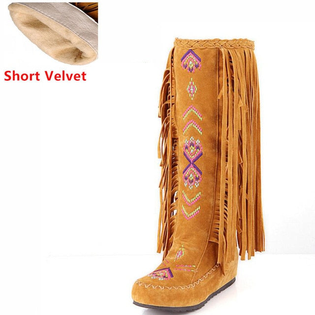 TEEK - Knee Moccasin Tassel Boots SHOES theteekdotcom yellow short velvet 6.5 