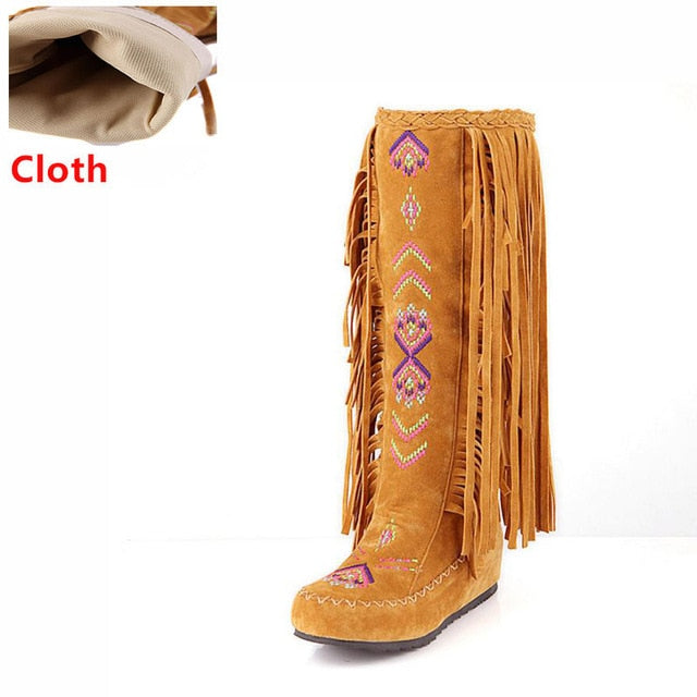 TEEK - Knee Moccasin Tassel Boots SHOES theteekdotcom yellow cloth 6.5 