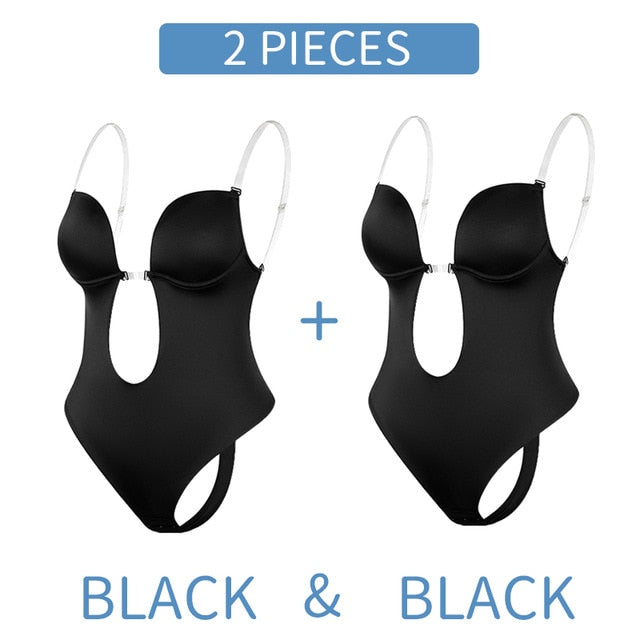 TEEK - Deep V-Neck Backles Body Shaper UNDERWEAR theteekdotcom Two Pieces Black XL(38) 