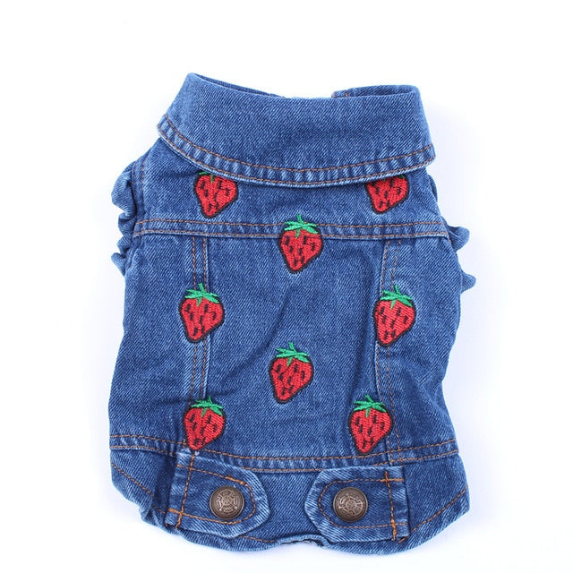TEEK Pet - Strawberry/Floral/Pineapple Denim Doggy Jackets PET theteekdotcom Strawberry XS 