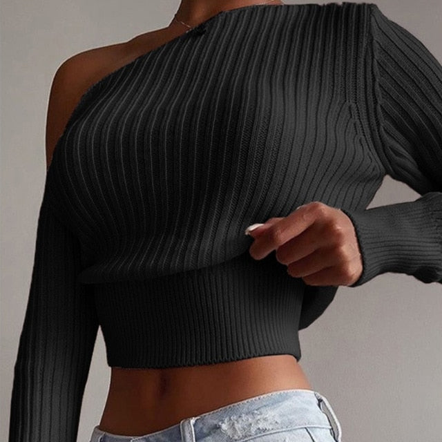 TEEK - Off Shoulder Crop Sweater SWEATER theteekdotcom Black S 