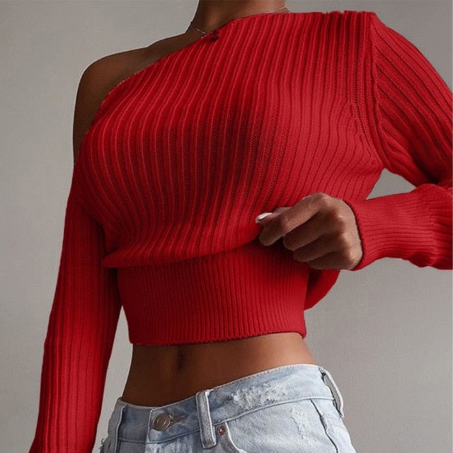 TEEK - Off Shoulder Crop Sweater SWEATER theteekdotcom Red S 