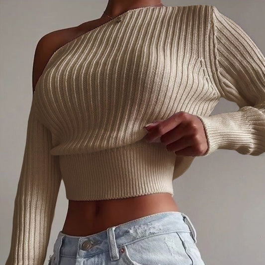 TEEK - Off Shoulder Crop Sweater SWEATER theteekdotcom Khaki S 