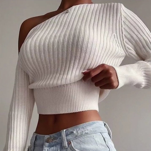 TEEK - Off Shoulder Crop Sweater SWEATER theteekdotcom White L 