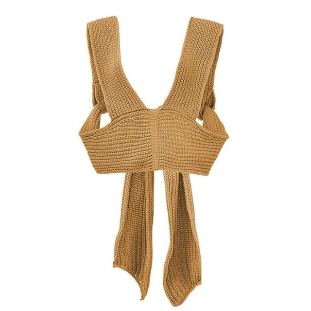 TEEK - Knitted Tie Sweater Vest TOPS theteekdotcom One Size Camel 