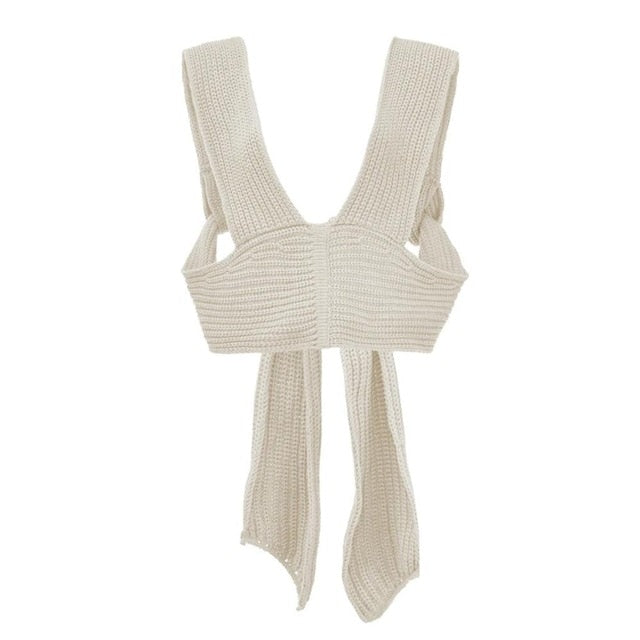 TEEK - Knitted Tie Sweater Vest TOPS theteekdotcom One Size White 