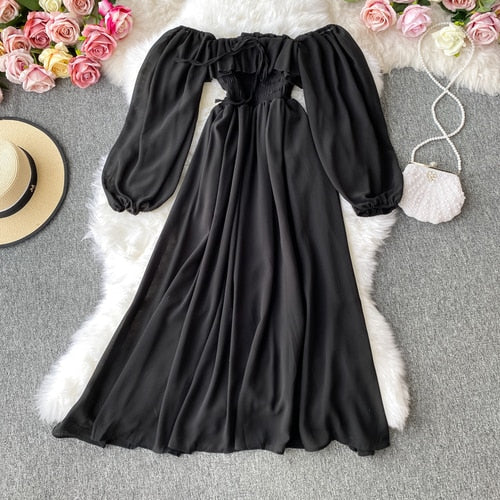 TEEK - Off Shoulder Flow Dress DRESS theteekdotcom Black One Size 