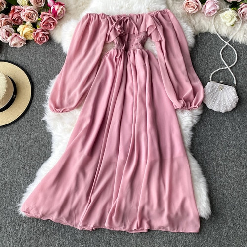 TEEK - Off Shoulder Flow Dress DRESS theteekdotcom Pink One Size 