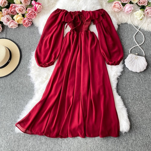 TEEK - Off Shoulder Flow Dress DRESS theteekdotcom Red One Size 