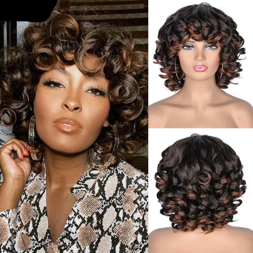 TEEK - Cute Kinky Curl Short Wig With Bangs | Synthetic Glueless Variety HAIR theteekdotcom   