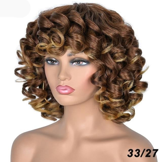TEEK - Cute Kinky Curl Short Wig With Bangs | Synthetic Glueless Variety HAIR theteekdotcom 33-27 14inches 