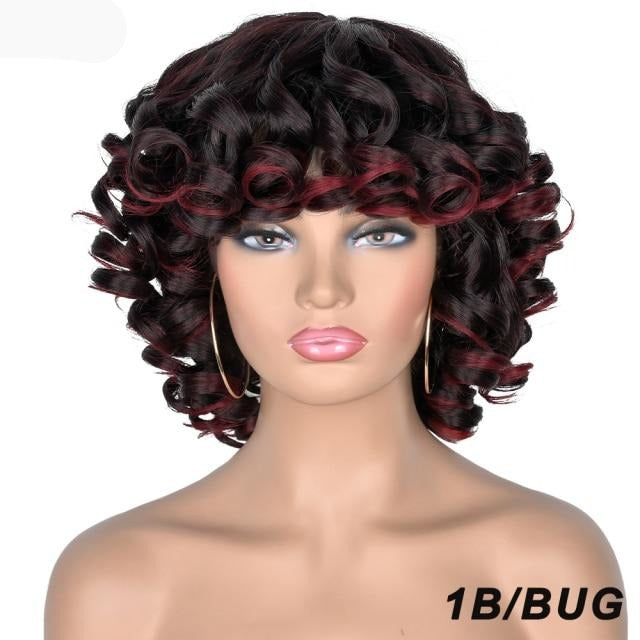 TEEK - Cute Kinky Curl Short Wig With Bangs | Synthetic Glueless Variety HAIR theteekdotcom 1B-BUG 14inches 