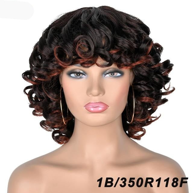 TEEK - Cute Kinky Curl Short Wig With Bangs | Synthetic Glueless Variety HAIR theteekdotcom 1B-350R118F 14inches 