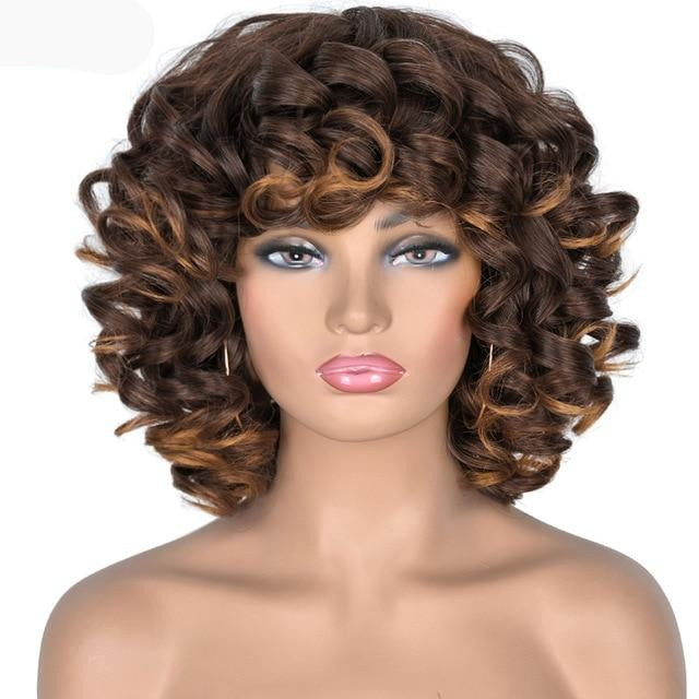 TEEK - Cute Kinky Curl Short Wig With Bangs | Synthetic Glueless Variety HAIR theteekdotcom 4P-30 14inches 
