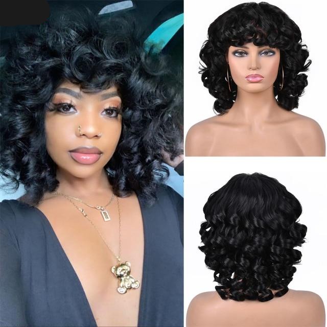 TEEK - Cute Kinky Curl Short Wig With Bangs | Synthetic Glueless Variety HAIR theteekdotcom 1B 14inches 