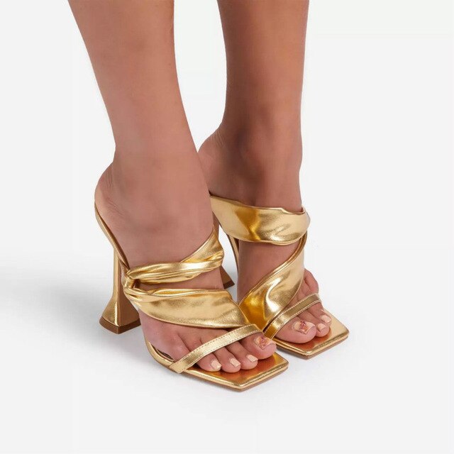TEEK - Pleated Square Heeled  Sandals SHOES theteekdotcom Gold 9.5 