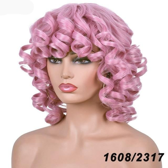 TEEK - Cute Kinky Curl Short Wig With Bangs | Synthetic Glueless Variety HAIR theteekdotcom 1608-2317 14inches 