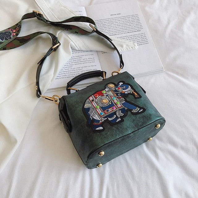 TEEK - Embroidered Elephant Bag BAG theteekdotcom Green 7.09in x 3.74in x 5.71in 