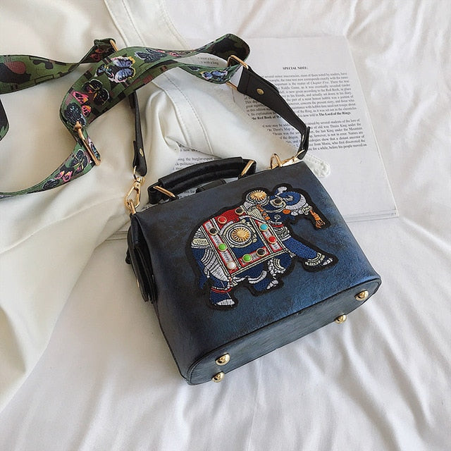 TEEK - Embroidered Elephant Bag BAG theteekdotcom Blue 7.09in x 3.74in x 5.71in 