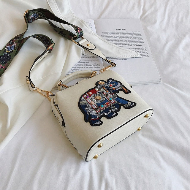 TEEK - Embroidered Elephant Bag BAG theteekdotcom Beige 7.09in x 3.74in x 5.71in 