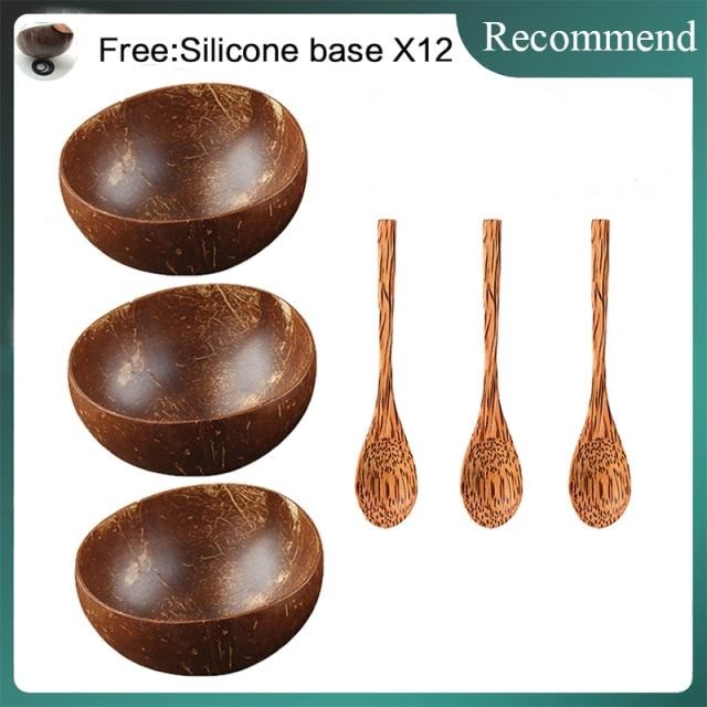 TEEK - 4.72-5.9in Natural Coconut Bowls BOWL theteekdotcom 3 spoon 3 bowl  