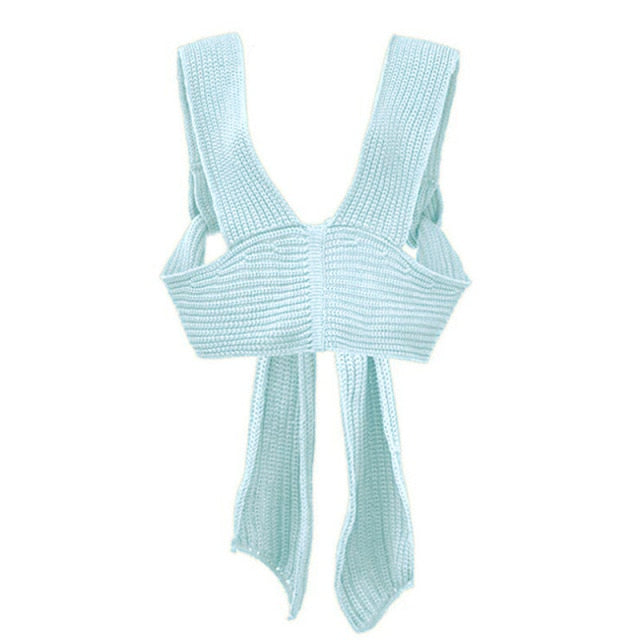 TEEK - Knitted Tie Sweater Vest TOPS theteekdotcom One Size Light Blue 
