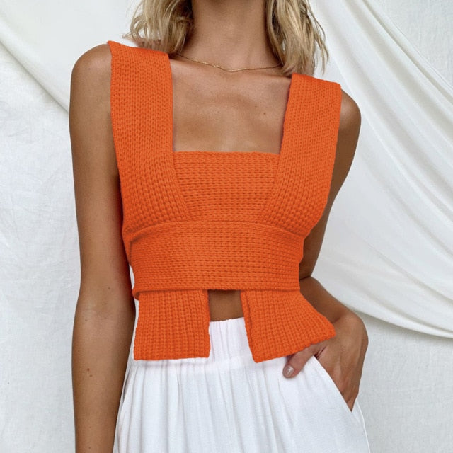 TEEK - Knitted Tie Sweater Vest TOPS theteekdotcom One Size Orange 