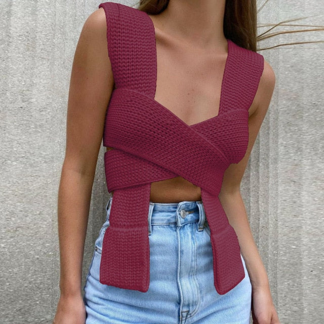TEEK - Knitted Tie Sweater Vest TOPS theteekdotcom One Size Burgundy Red 