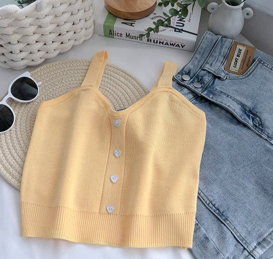 TEEK - Diary Crop Sweater Tank TOPS theteekdotcom style 4 yellow One Size 
