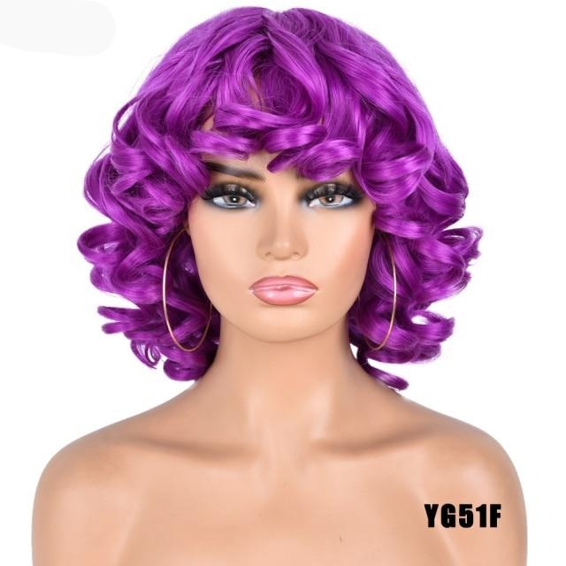 TEEK - Cute Kinky Curl Short Wig With Bangs | Synthetic Glueless Variety HAIR theteekdotcom YG51F 14inches 