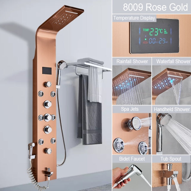 TEEK - Deluxe Waterfall Sprayer LED Jet Shower Column System BATHROOM theteekdotcom 8009 Rose gold 10-15 days (Please provide receiving phone number @ checkout) 